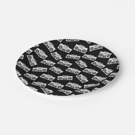 Boombox Druckkunst Muster Boomboxen Schwarz Pappteller (Schrägansicht)