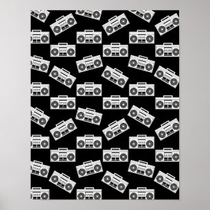 Boombox Druckkunst Muster Boomboxen Schwarz Poster