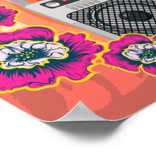 Boombox mit tropischen Blätter und Blume Poster (Ecke)