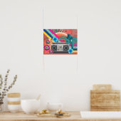Boombox mit tropischen Blätter und Blume Poster (Küche)