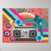 Boombox mit tropischen Blätter und Blume Poster (Vorne)