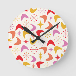 Boomerang im Mid-Century-Stil mit farbenfrohen Ste Runde Wanduhr