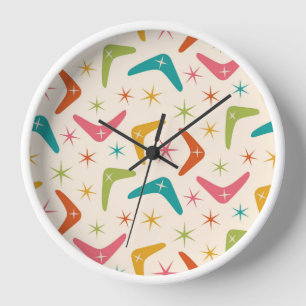 Boomerang im Mid-Century-Stil mit Retro-Sternenexp Uhr