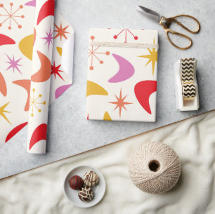 Boomerang im Mittelalterstil mit farbenfrohen atom Geschenkpapier