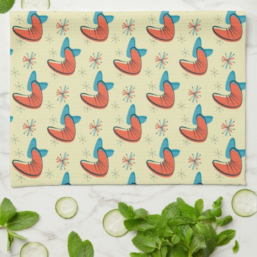 Boomerang Kidney Shaped Atomic Retro Mod Dish Geschirrtuch (Gefaltet)