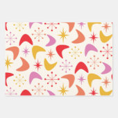 Boomerang Mitte des 20. Jahrhunderts mit Atomstars Geschenkpapier Set (Vorderseite)