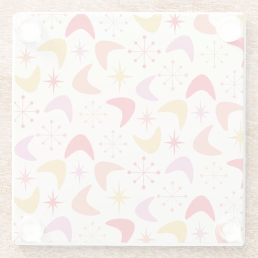 Boomerang Mitte des 20. Jahrhunderts mit farbenfro Glasuntersetzer (Rückseite)