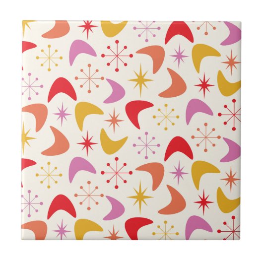 Boomerang Mitte des Jahrhunderts mit bunten Sterne Fliese (Vorderseite)