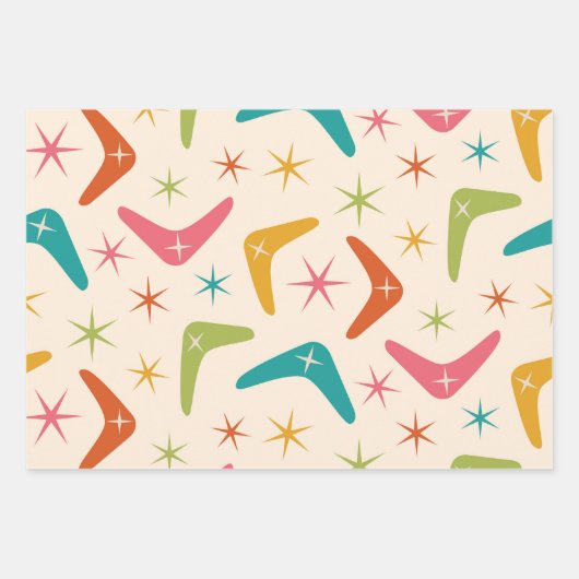 Boomerang Mitte des Jahrhunderts mit Retro-Sternex Geschenkpapier Set (Vorderseite 3)