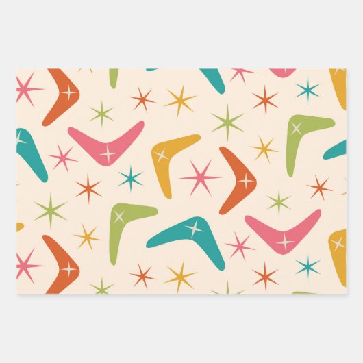 Boomerang Mitte des Jahrhunderts mit Retro-Sternex Geschenkpapier Set (Vorderseite 2)