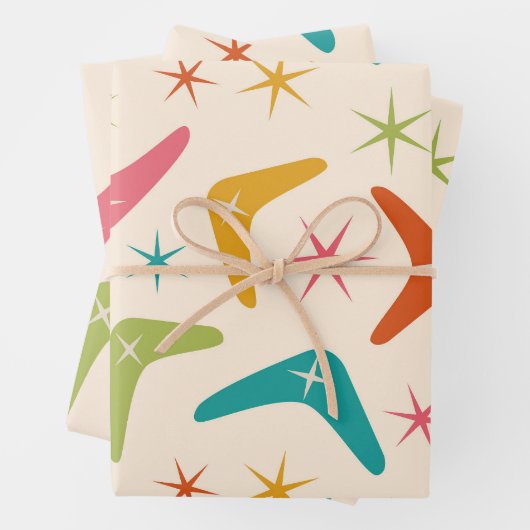 Boomerang Mitte des Jahrhunderts mit Retro-Sternex Geschenkpapier Set (Beispiel)