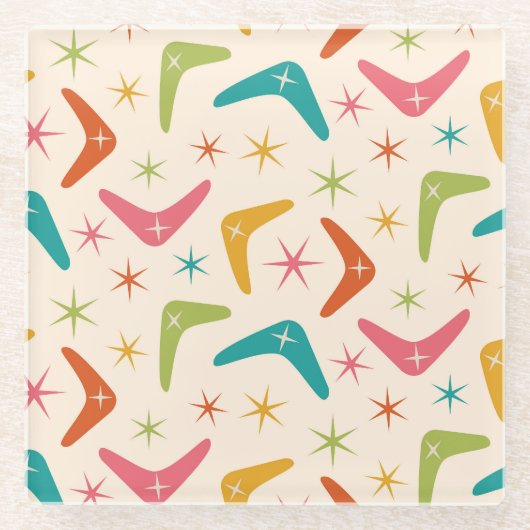 Boomerang Mitte des Jahrhunderts mit Retro-Sternex Glasuntersetzer (Vorderseite)