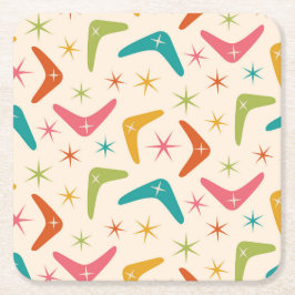 Boomerang Mitte des Jahrhunderts mit Retro-Sternex Rechteckiger Pappuntersetzer