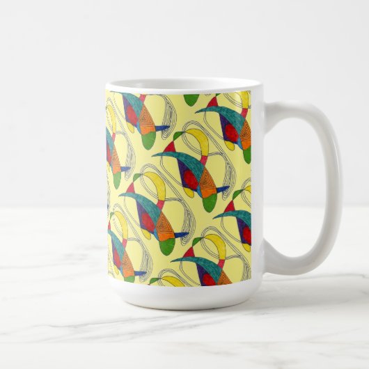 "Boomerangs on Yellow Tiled" Abstrakte Design-Tass Kaffeetasse (Rechts)