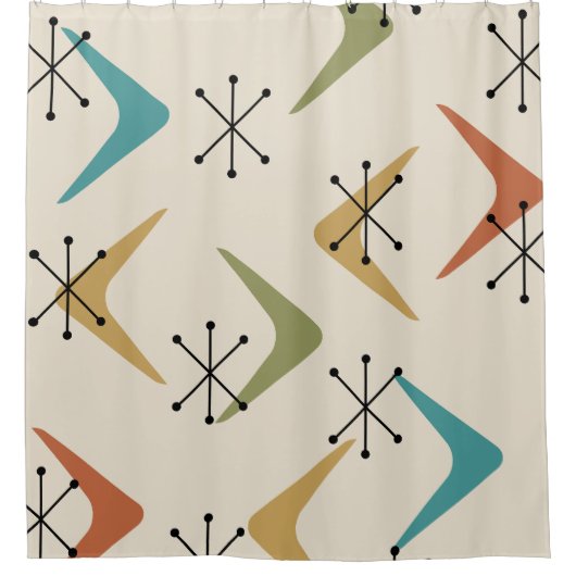 Boomerangs Sternexplosionen Mitte des Jahrhunderts Duschvorhang (Vorderseite)