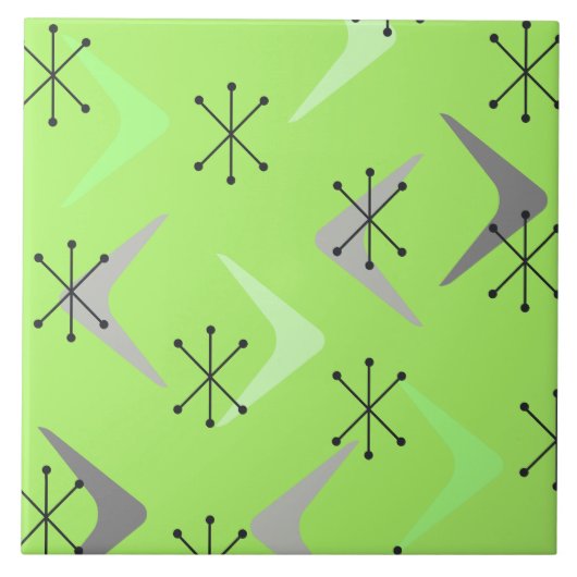 Boomerangs Sternexplosionen Mitte grün Fliese (Vorderseite)