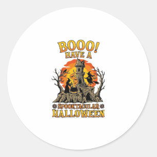 Booo Spooktakuläres Halloween Hexen Kessel Schloss Runder Aufkleber