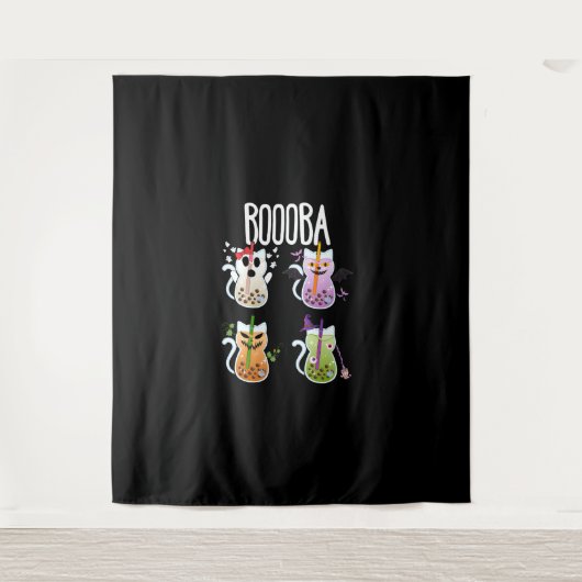 Boooba Kawaii Boba Tea Drink Cat Lover Halloween G Wandteppich (Vorderseite)