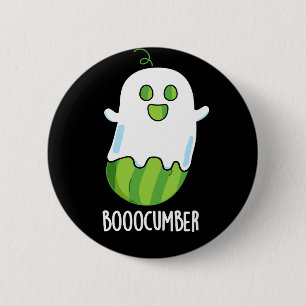 Booocumber Funny Ghost Cucumber Pun Dark BG Button