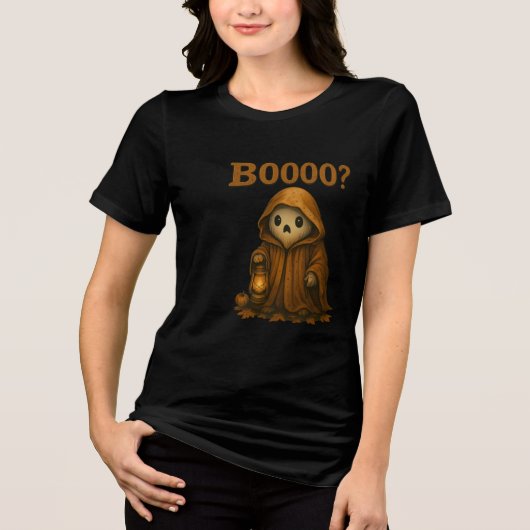 Boooo? Cute Ghost in Cloak with Lantern Tri-Blend Shirt (Vorderseite)