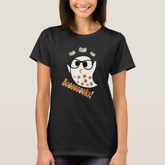 Booooks Cute Ghost Reading Library Books Halloween T-Shirt (Vorderseite)