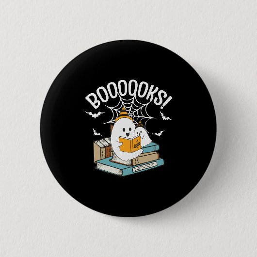Booooks Geist liest Bücher Halloween Lustig Lesen Button (Vorderseite)