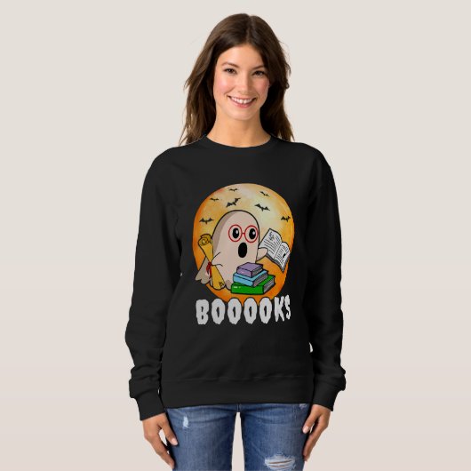 Booooks Ghost Boo Read Books Library Teacher Hallo Sweatshirt (Vorne ganz)