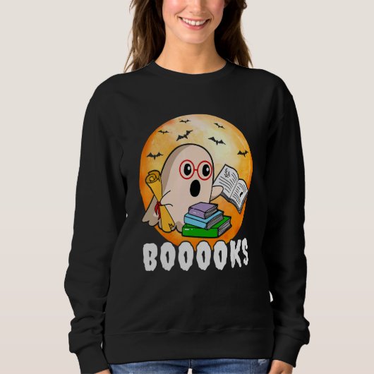 Booooks Ghost Boo Read Books Library Teacher Hallo Sweatshirt (Vorderseite)