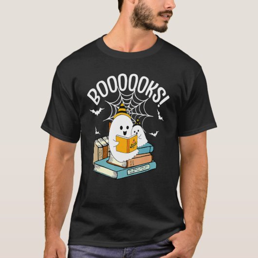 Booooks Ghost Read Books Halloween T-Shirt (Vorderseite)