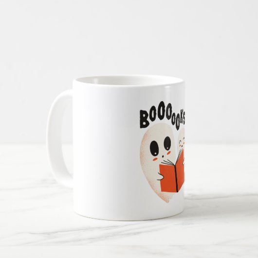 Booooks Ghost Reading Halloween Kaffeetasse (Vorderseite Links)