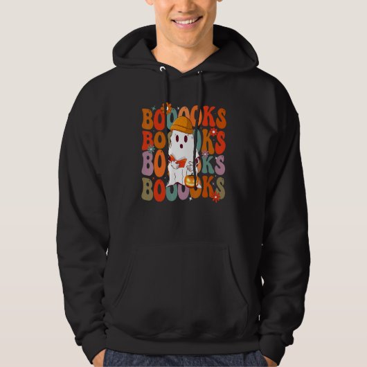 Booooks Groovy Cute Ghost Book Retro Reading Hallo Hoodie (Vorderseite)