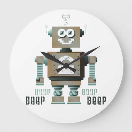 Boop Beep Toy Robot Wall Clock (lt) Große Wanduhr (Vorderseite)