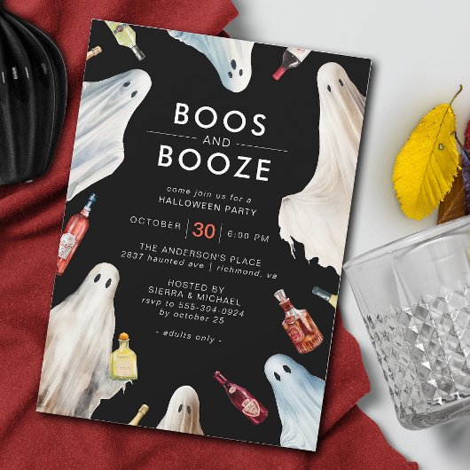 Boos and Booze | Dark Modern Adult Halloween Party Einladung