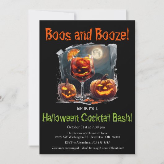 "Boos and Booze" Halloween Cocktail Bash Party Einladung (Vorderseite)