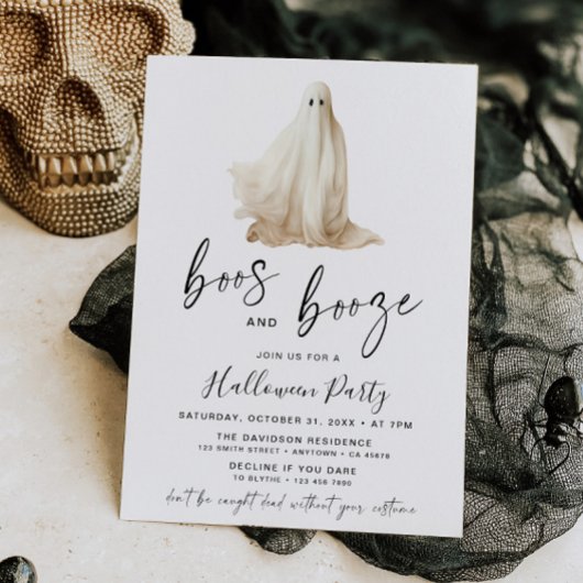 Boos and Booze Halloween Party Invitation Ghost Einladung