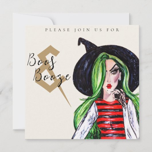 Boos and Booze Halloween Witch Party Invitation Einladung (Vorderseite)