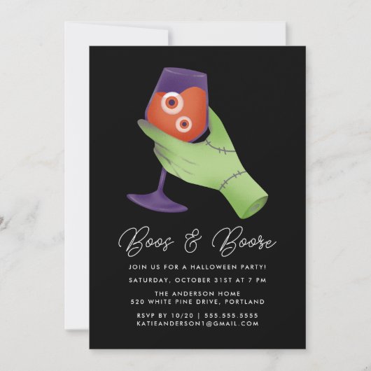 Boos and Booze Zombie Halloween Cocktail Party Einladung (Vorderseite)
