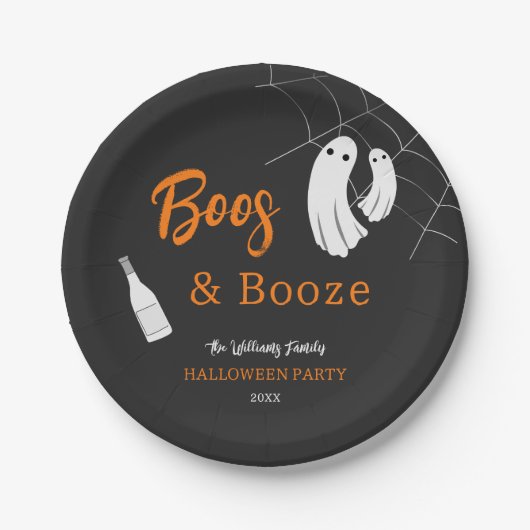 Boos & Booze Adult Halloween Chic Black Einladung Pappteller (Vorderseite)