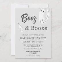 Boos & Booze Adult Halloween Graue weiße Einladung