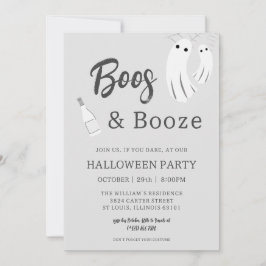 Boos & Booze Adult Halloween Graue weiße Einladung