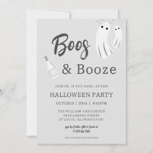 Boos & Booze Adult Halloween Graue weiße Einladung