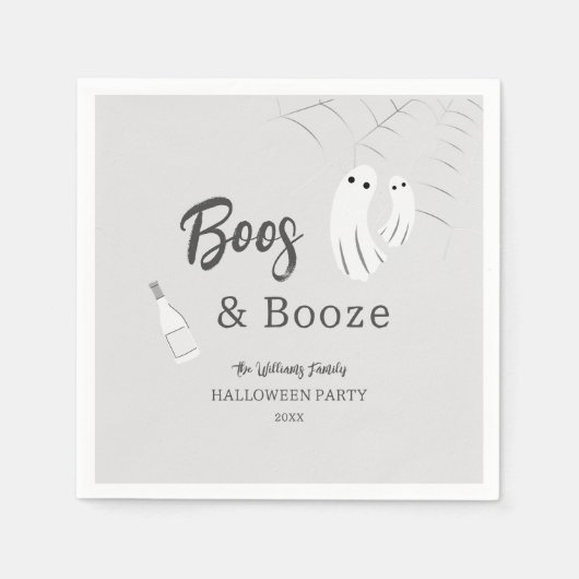 Boos & Booze Adult Halloween Light Gray Einladung Serviette (Vorderseite)