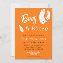 Boos & Booze Adult Halloween Orange Einladung