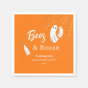 Boos & Booze Adult Halloween Orange Einladung Serviette