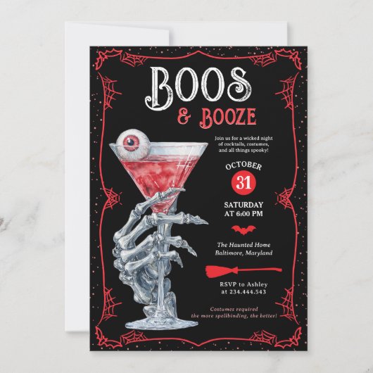 Boos & Booze Adult Spooky Halloween-Party Einladung (Vorderseite)