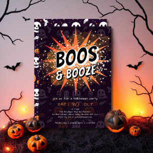 Boos & Booze Black & Orange Adult Halloween-Party Einladung