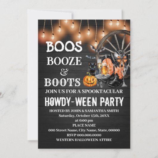 Boos Booze & Boots Western Halloween Bash Einladung (Vorderseite)