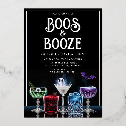 Boos & Booze Extravagant Cocktail Custom Foil Einl Folieneinladung (Vorderseite)