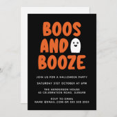 Boos & Booze Funny Niedlich Ghost Halloween-Party Einladung (Vorne/Hinten)