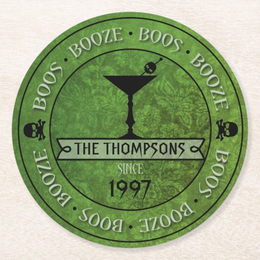 Boos & Booze Halloween Green Custom Paper Unterset Runder Pappuntersetzer (Vorderseite)